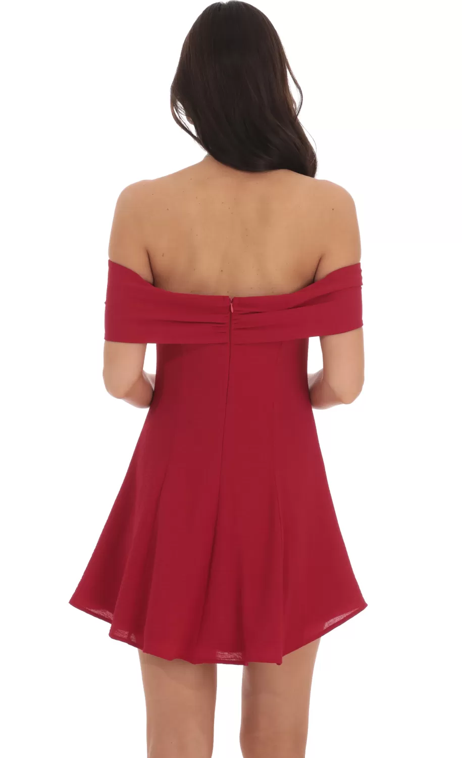 Front Bow Off Shoulder Dress In Red^LUCY IN THE SKY New
