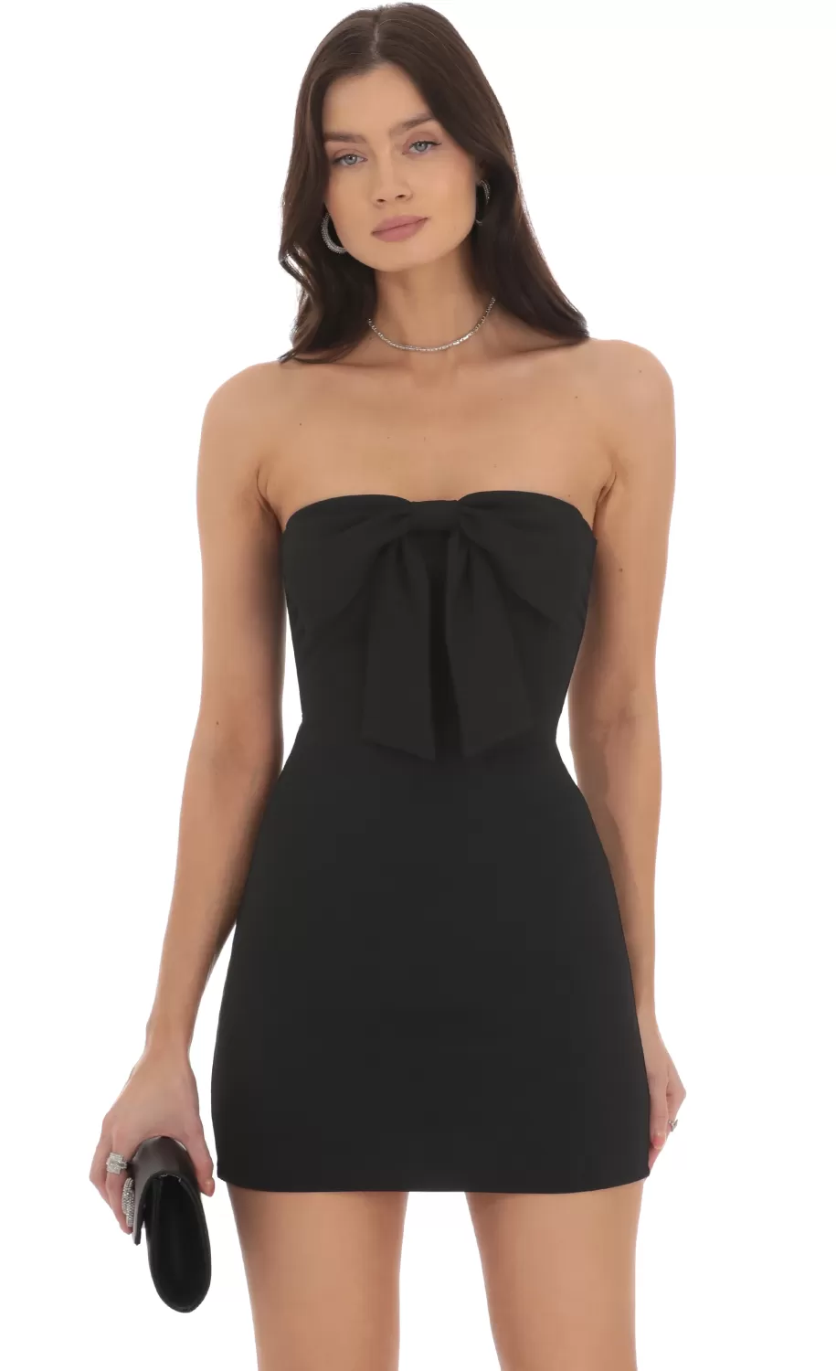 Front Bow Strapless Dress In Black^LUCY IN THE SKY Hot