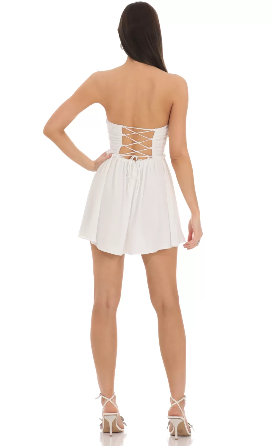 Front Lace Chiffon Strapless Dress In White^LUCY IN THE SKY Flash Sale