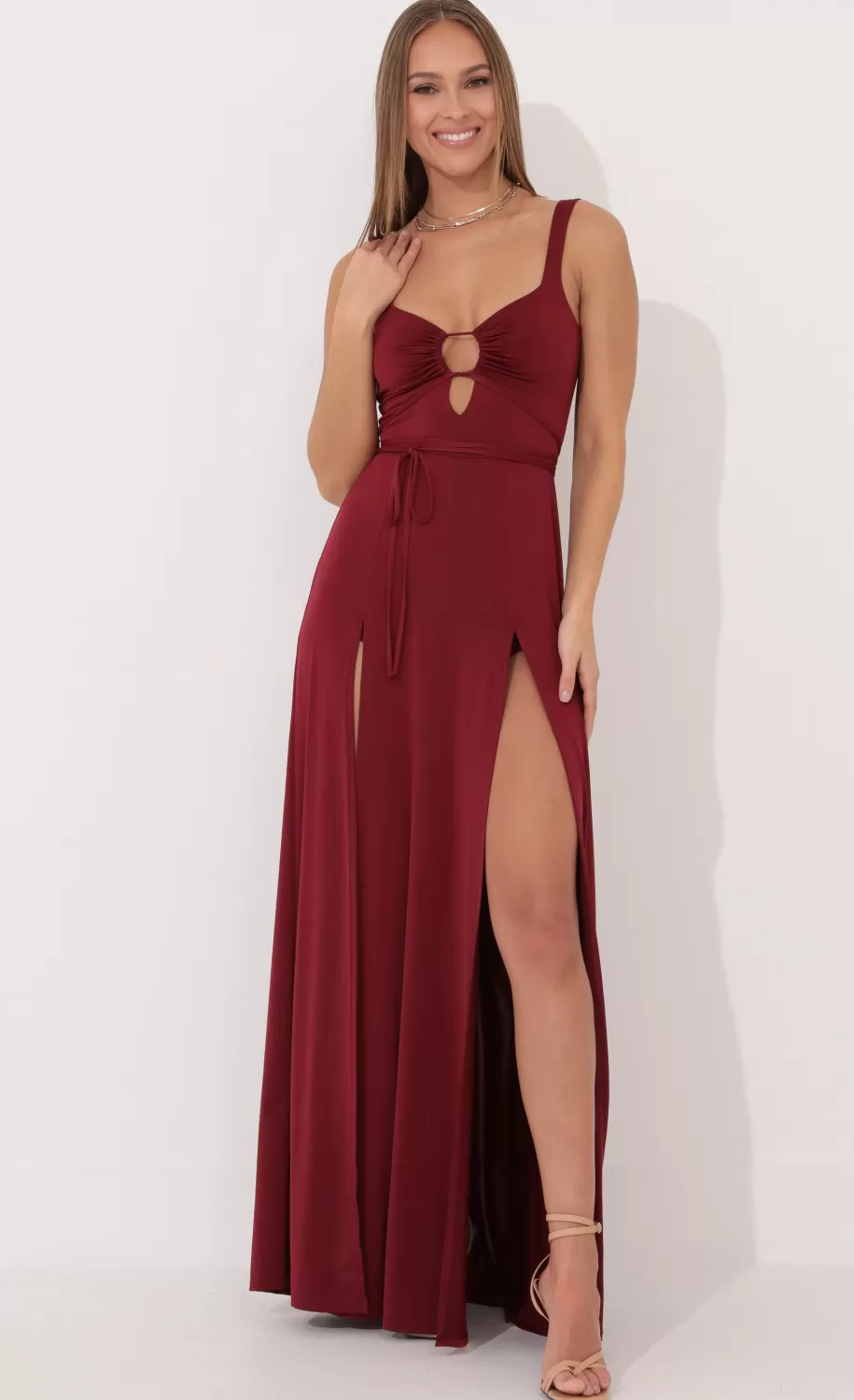 Front Tie Maxi Dress In Red^LUCY IN THE SKY Best