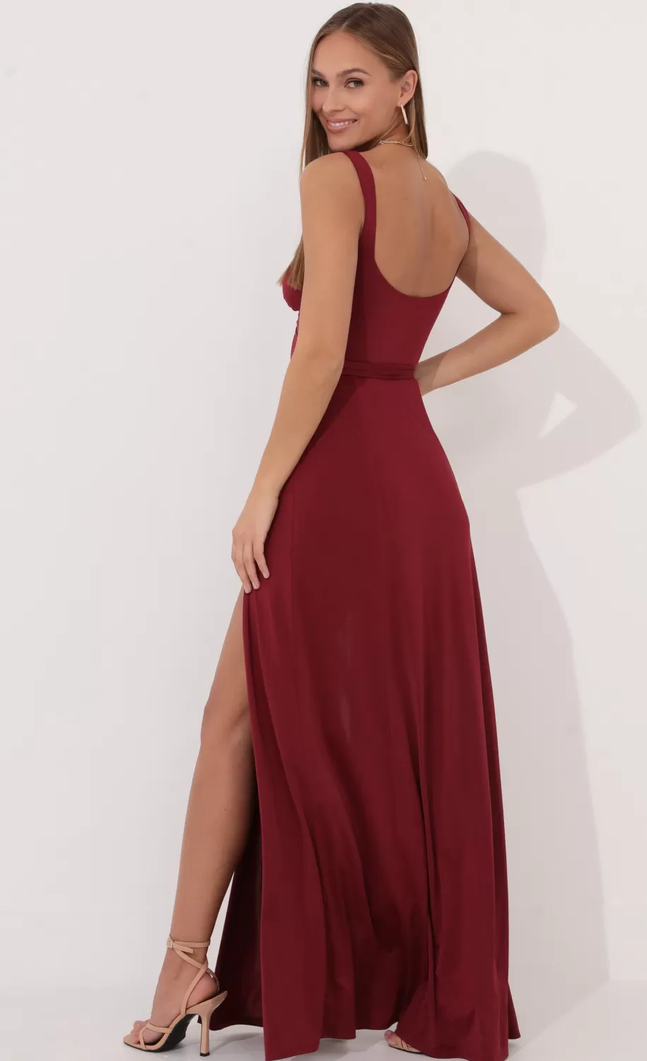 Front Tie Maxi Dress In Red^LUCY IN THE SKY Best