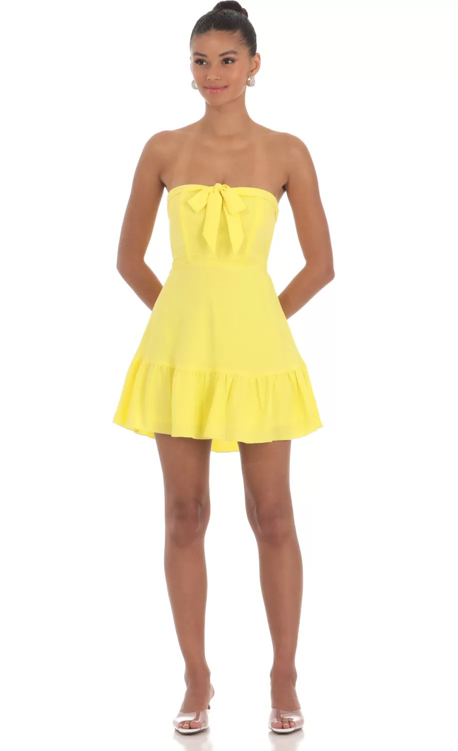 Front Tie Strapless Corset Dress In Yellow^LUCY IN THE SKY Hot