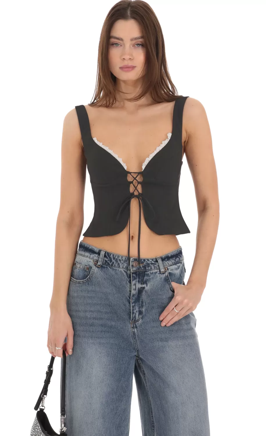 Front Tie Vest Top In Black^LUCY IN THE SKY Cheap