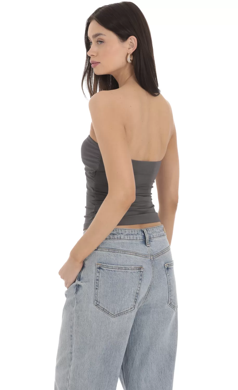 Front Twist Strapless Top In Grey^LUCY IN THE SKY Store