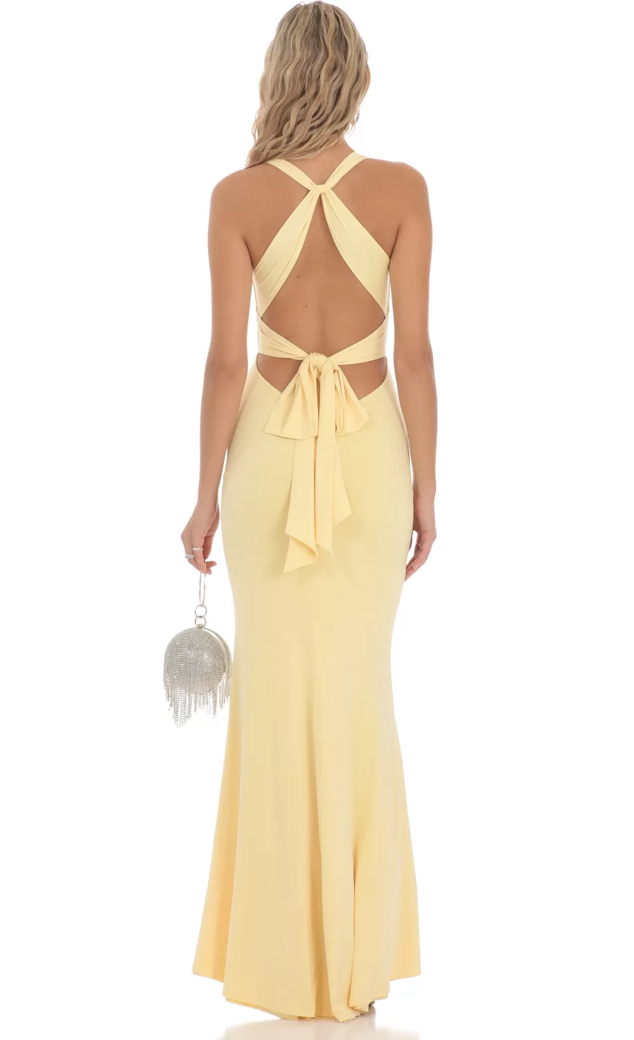 Front Twist V-Neck Maxi Dress In Yellow^LUCY IN THE SKY Fashion