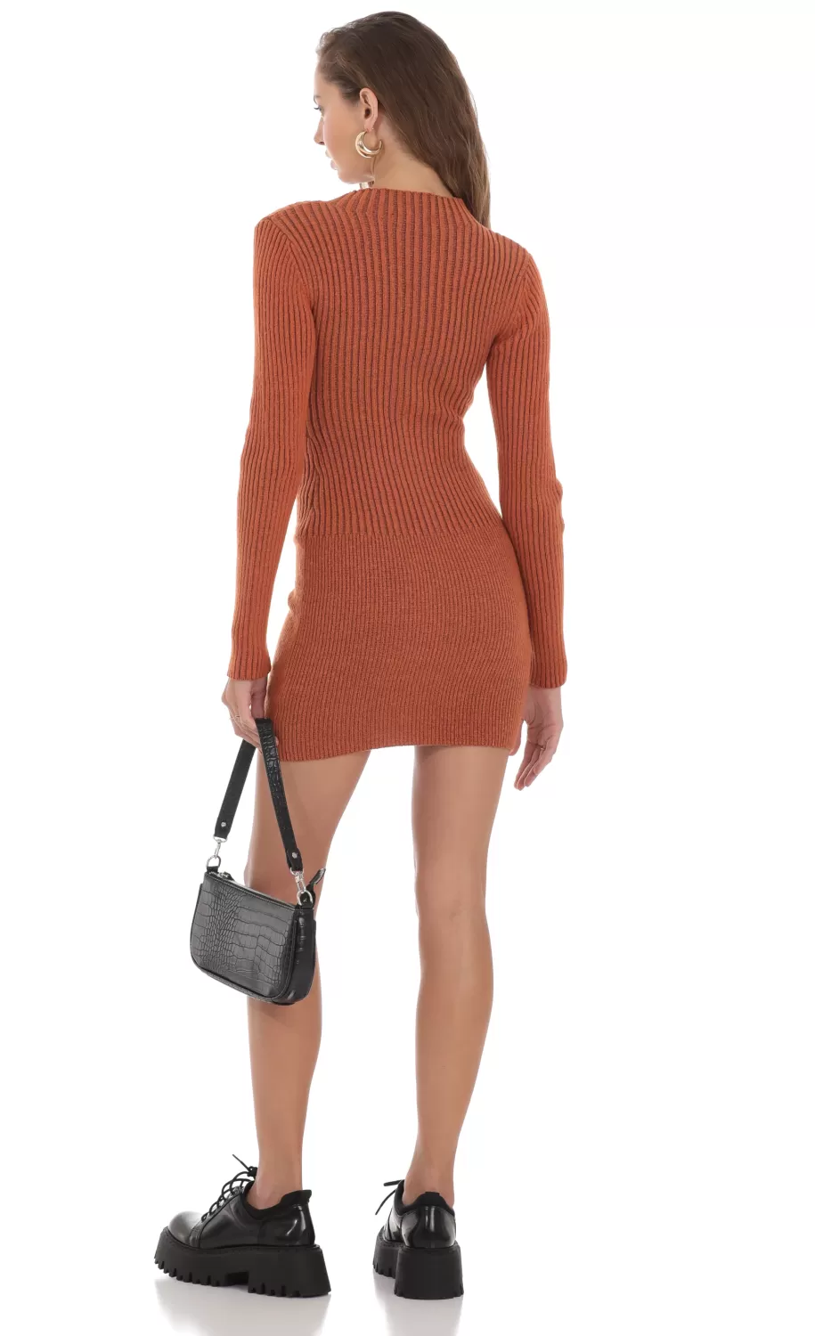 Front Zip Knit Dress In Orange^LUCY IN THE SKY Hot