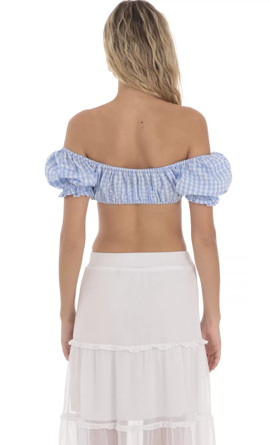 Gingham Off Shoulder Top In Blue^LUCY IN THE SKY Best