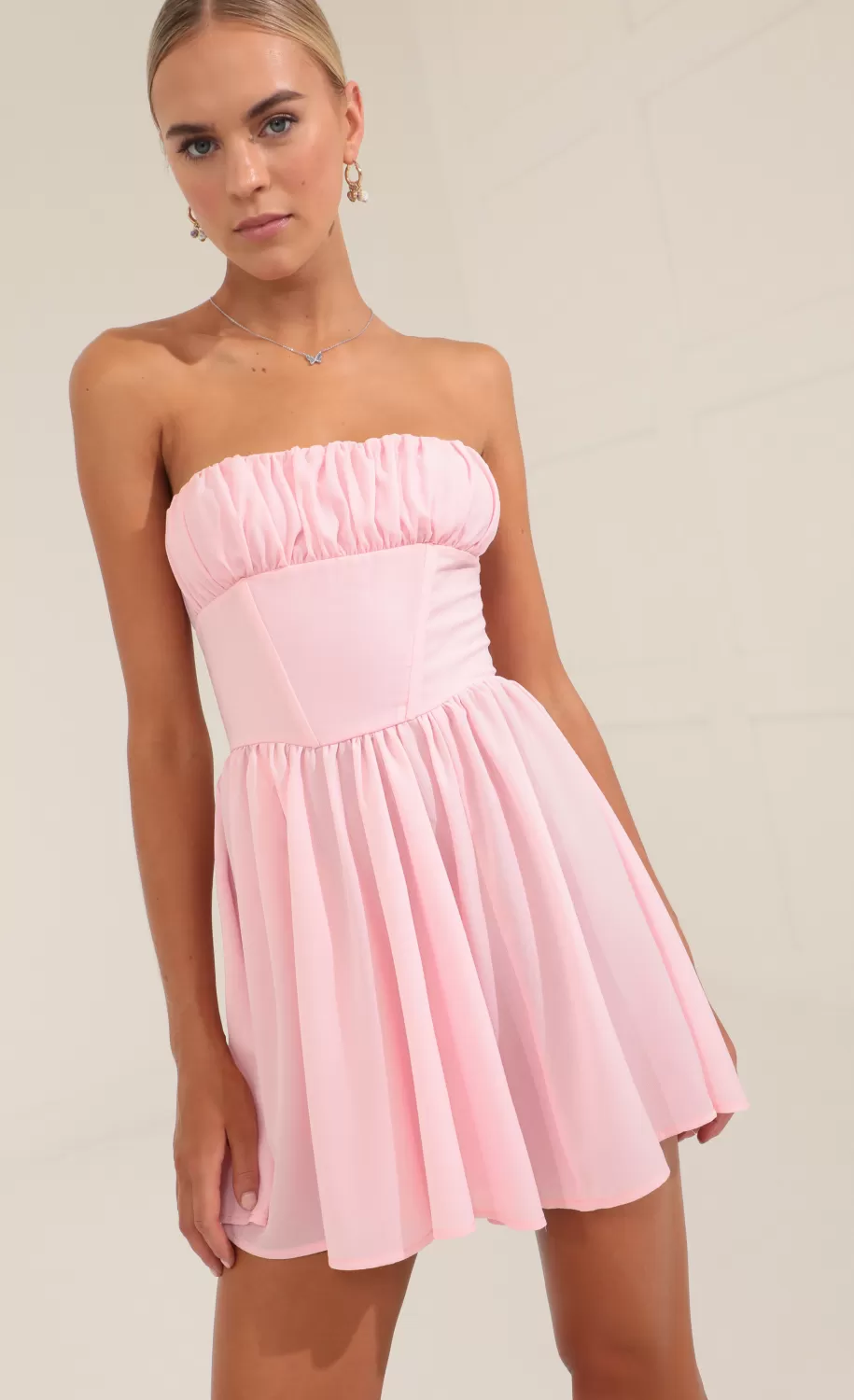 Glinda Crepe Corset Dress In Pink^LUCY IN THE SKY Hot