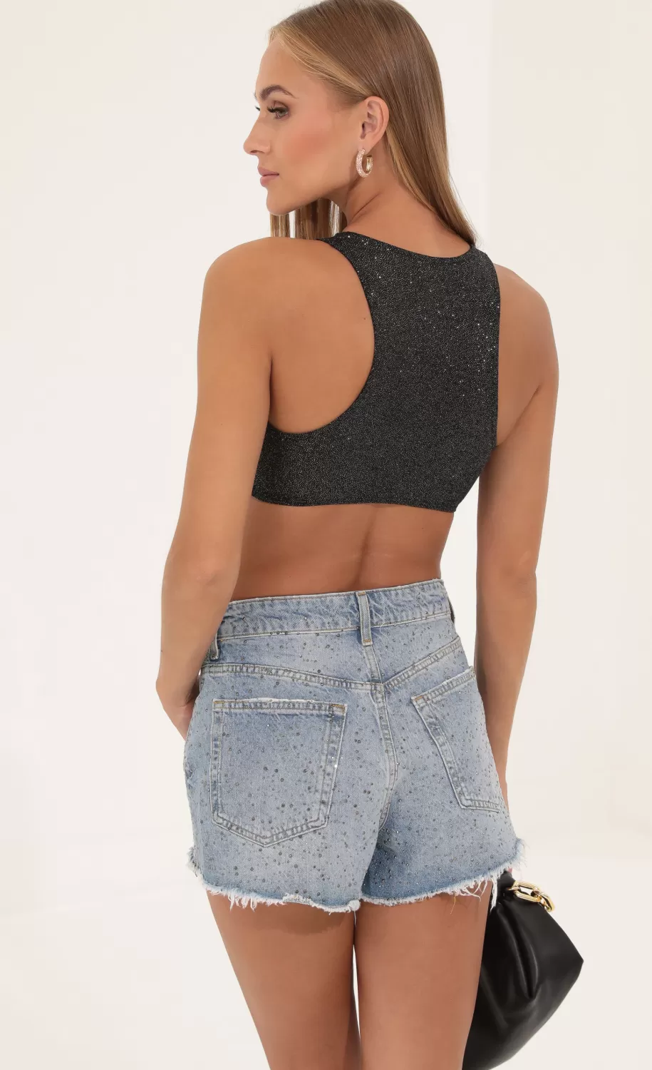 Glitter Racer Back Top In Black^LUCY IN THE SKY Online