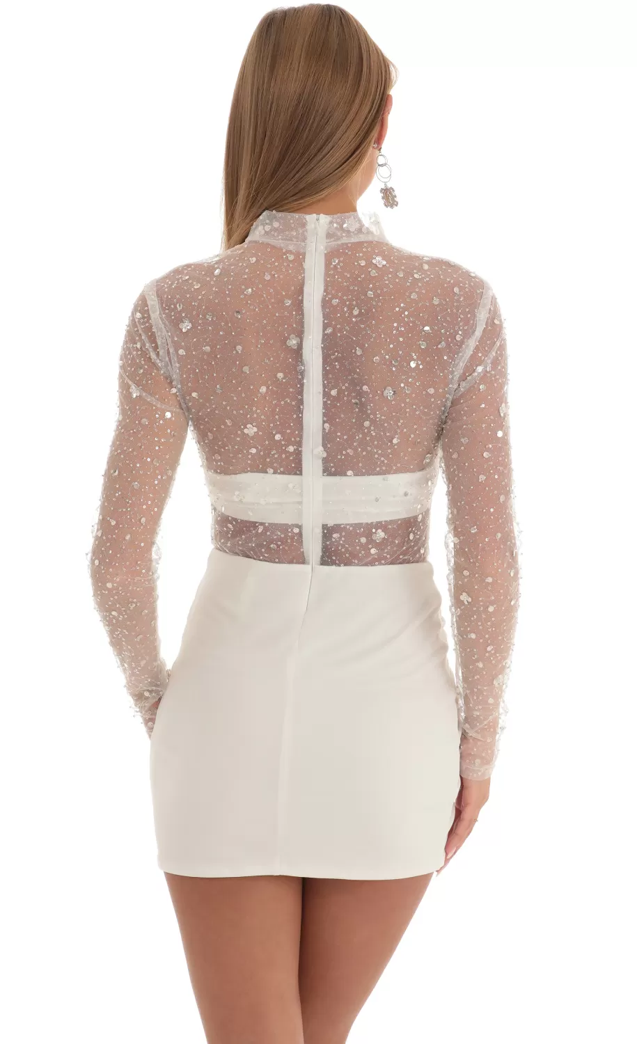 Glitter Sheer Dress In White^LUCY IN THE SKY Store