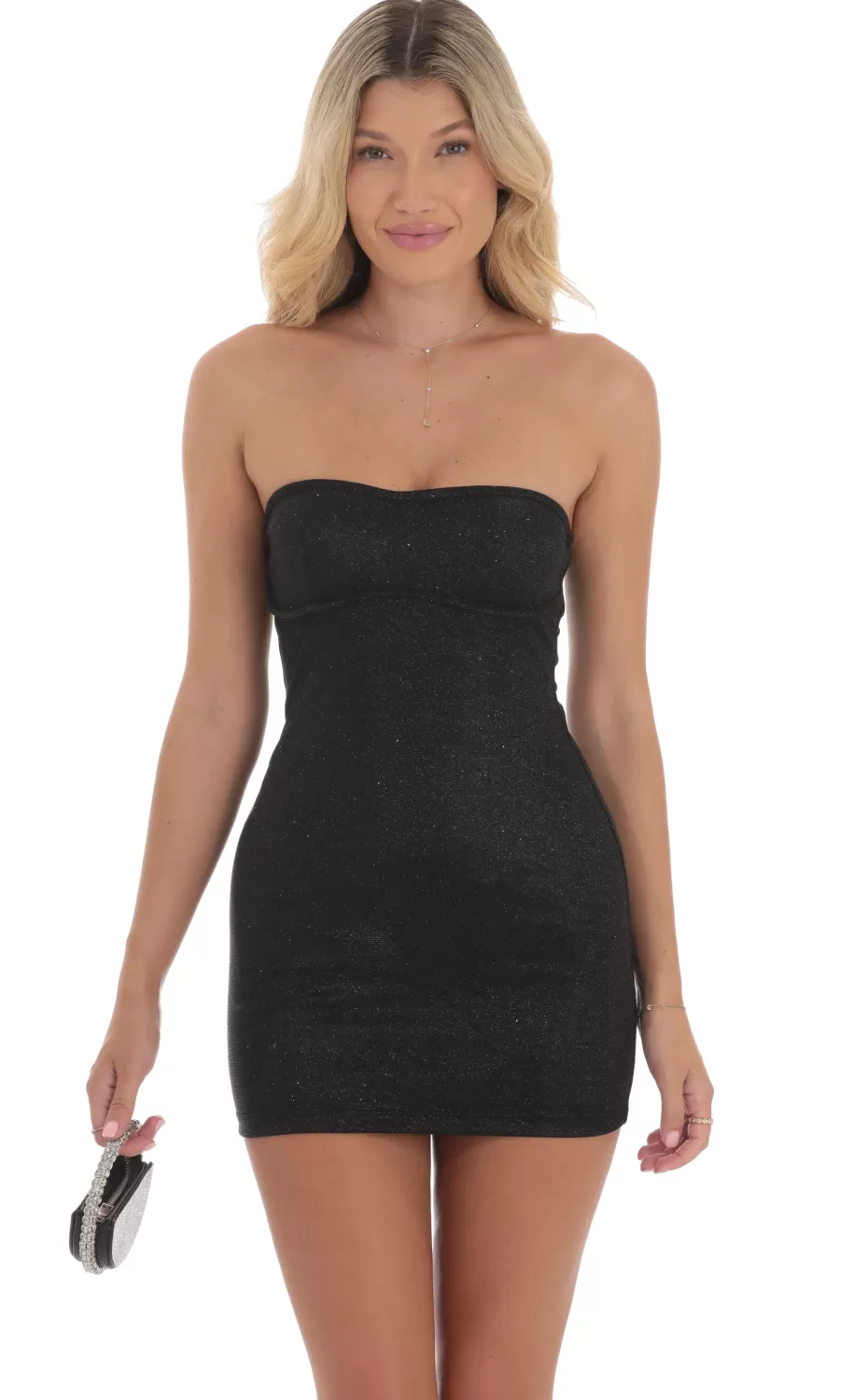 Glitter Strapless Bodycon Dress In Black^LUCY IN THE SKY Hot