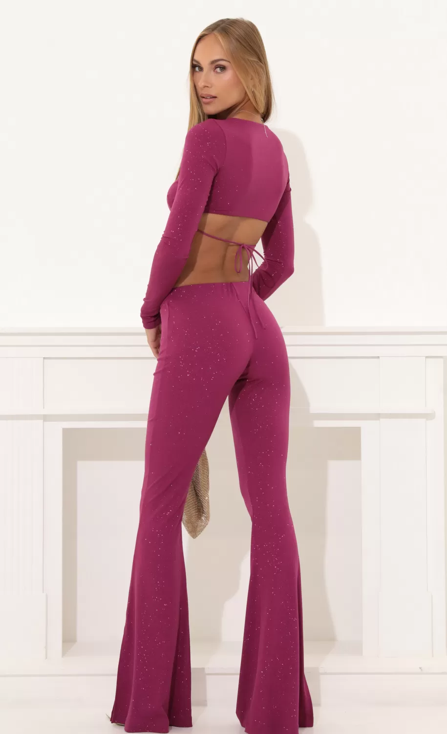 Glitter Two Piece Pant Set In Mauve^LUCY IN THE SKY Best