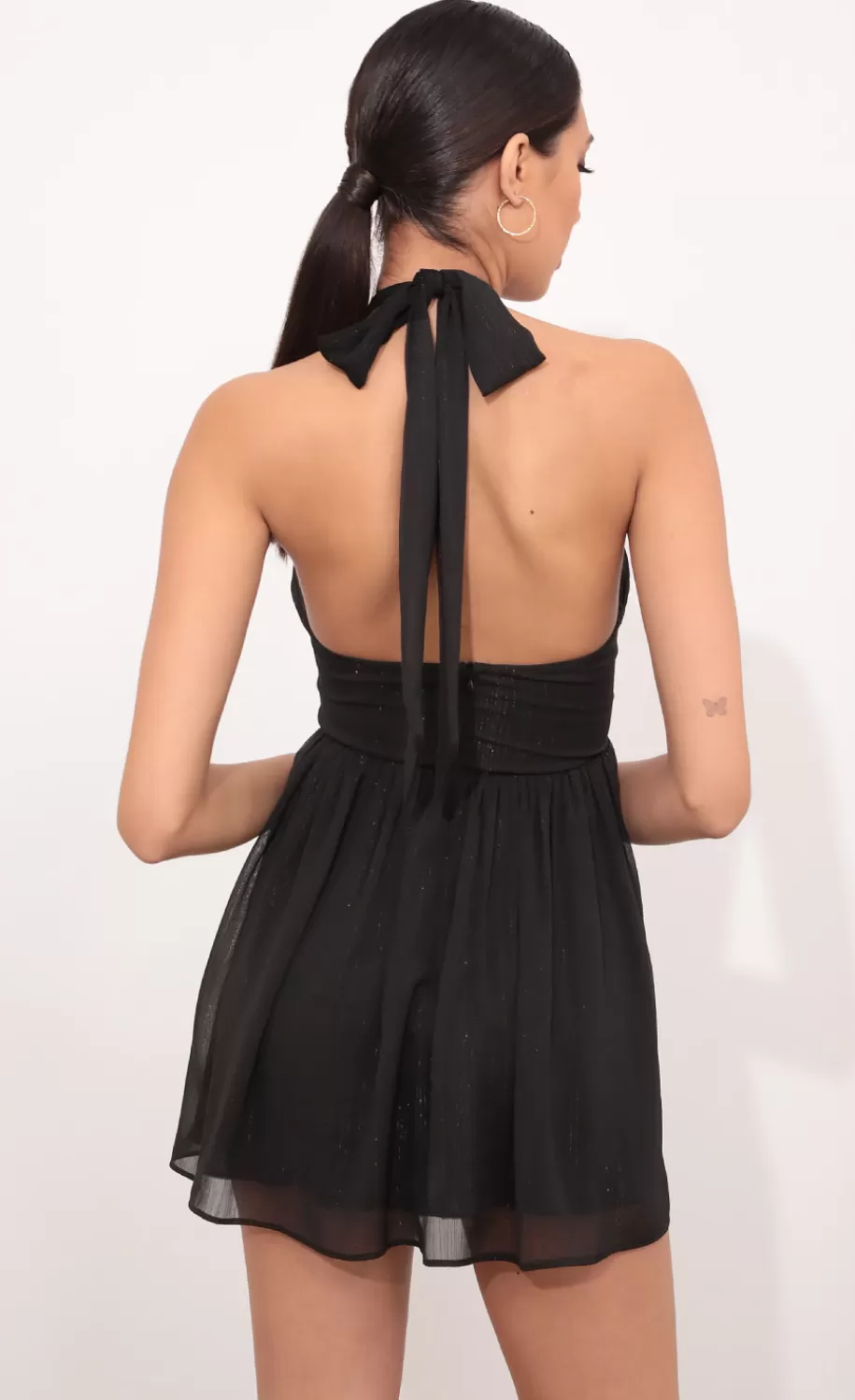 Halter Dress In Black Crinkle Chiffon^LUCY IN THE SKY Flash Sale