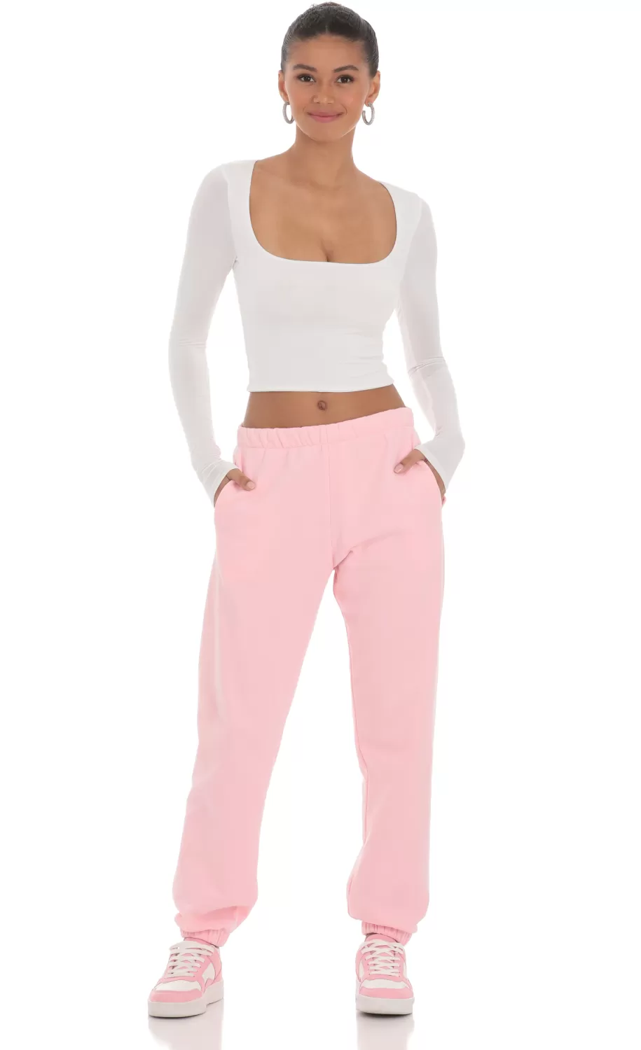 Heart Cinched Sweatpants In Pink^LUCY IN THE SKY New