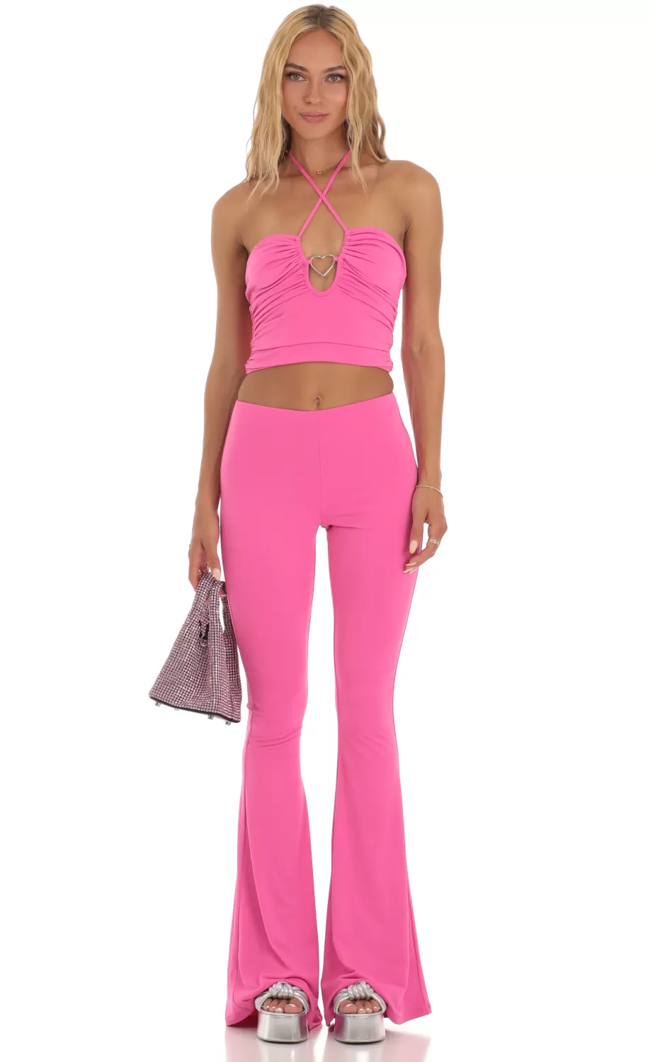 Heart Flare Two Piece Set In Pink^LUCY IN THE SKY Sale