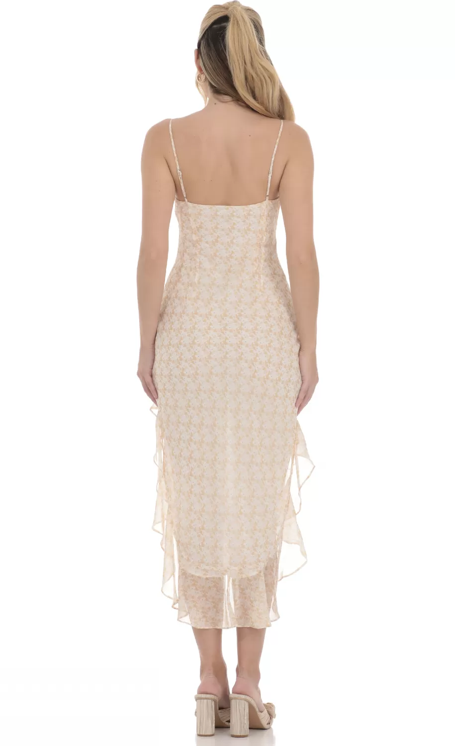 High Low Ruffle Floral Dress In Yelllow^LUCY IN THE SKY Best Sale