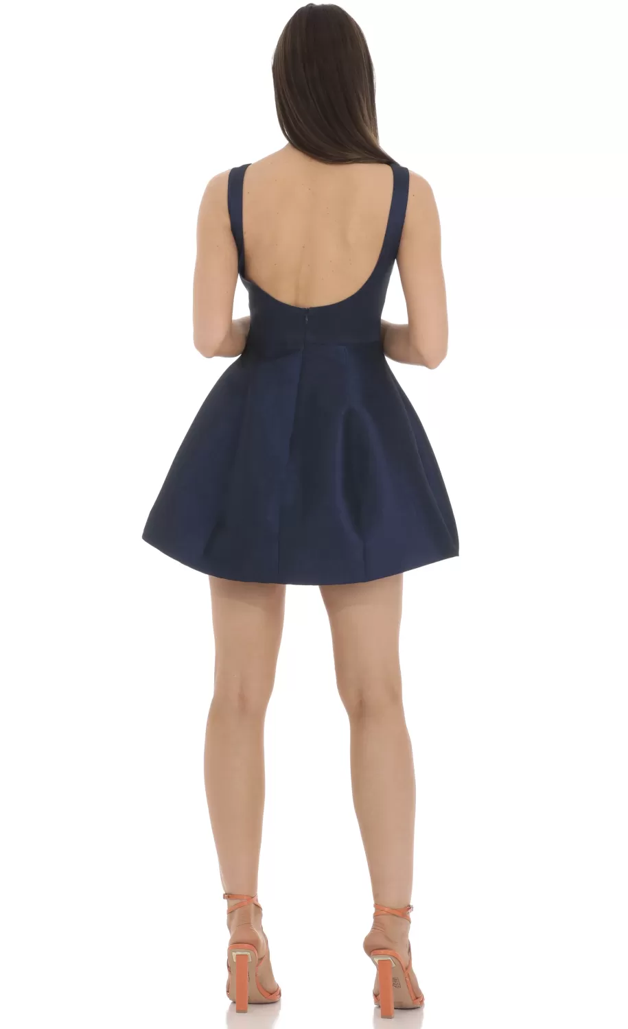 High Neck Open Back Flare Dress In Navy^LUCY IN THE SKY Shop