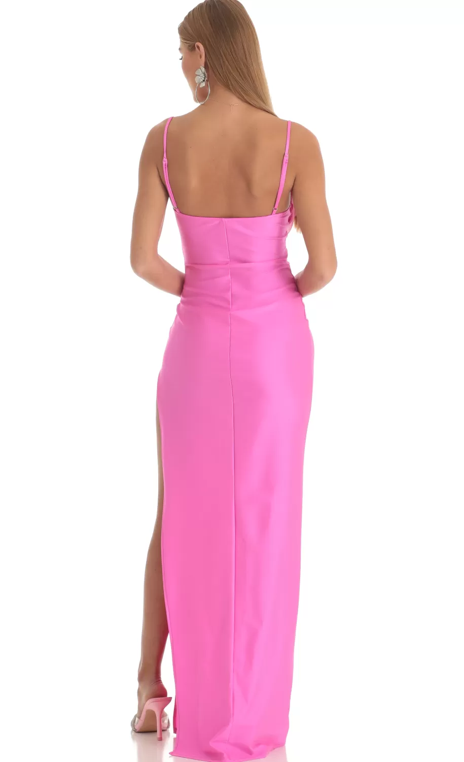 High Slit Cowl Neck Maxi Dress In Hot Pink^LUCY IN THE SKY Outlet