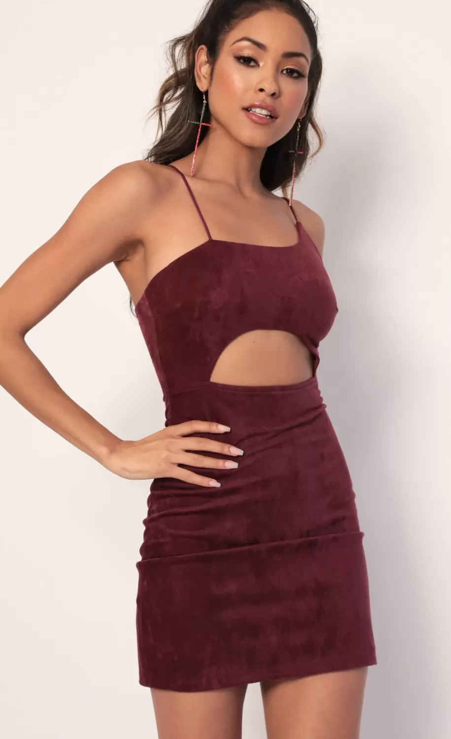 Illusion Suede Cutout Dress In Burgundy^LUCY IN THE SKY Discount