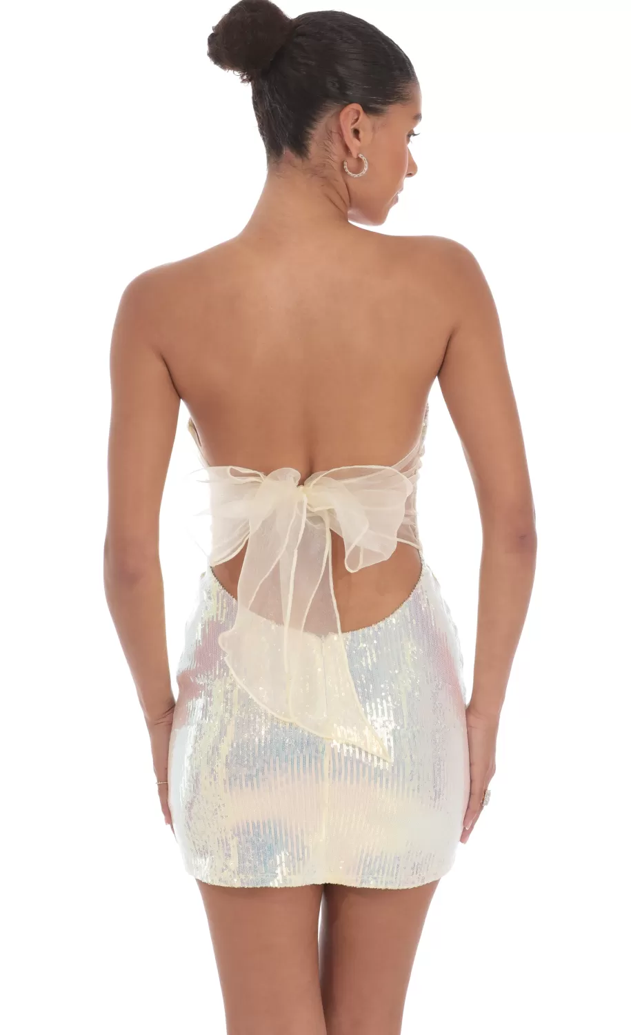 Iridescent Seqiun Strapless Bodycon Dress In Cream^LUCY IN THE SKY Clearance