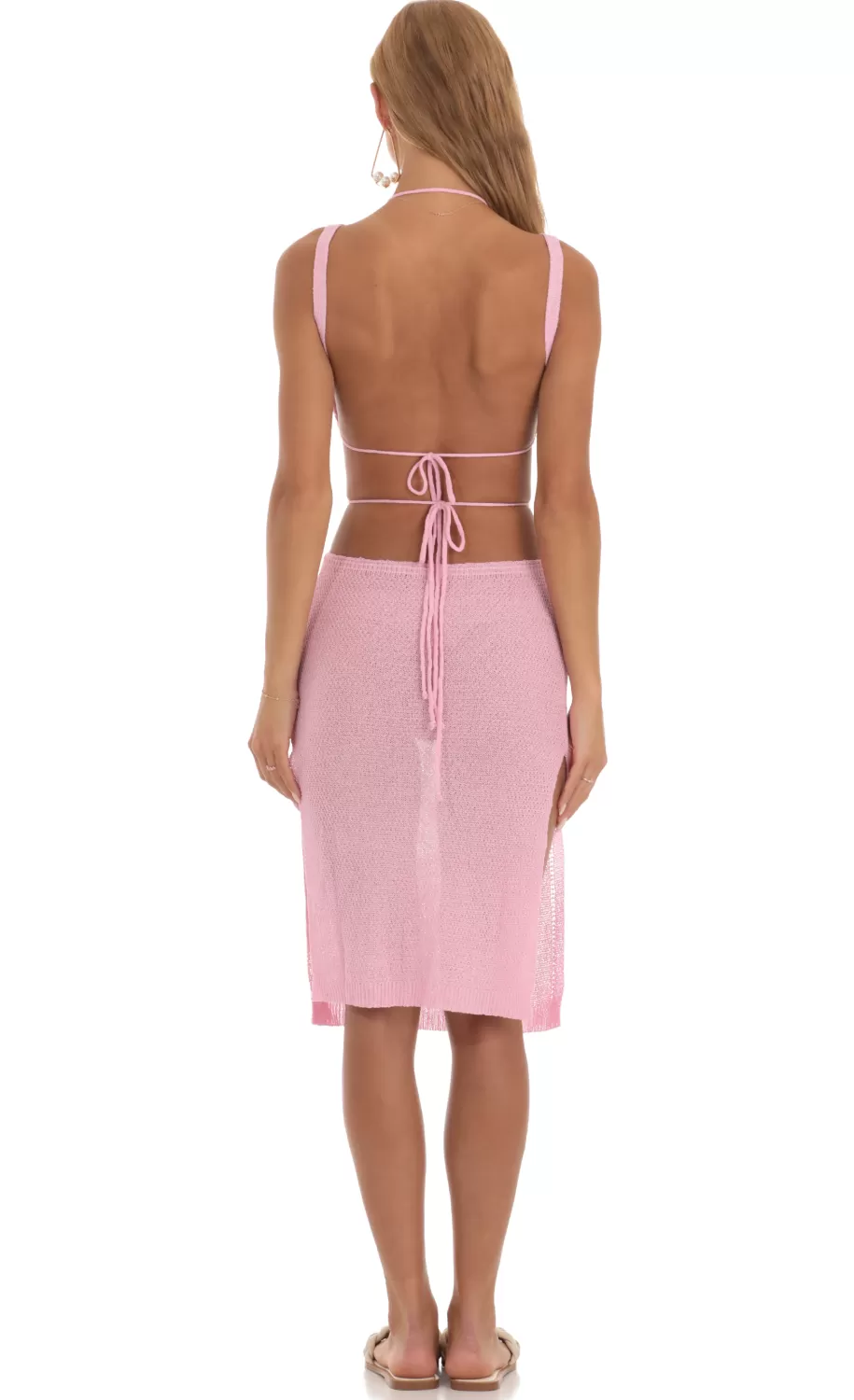 Ixora Crochet Cutout Midi Dress In Pink^LUCY IN THE SKY New