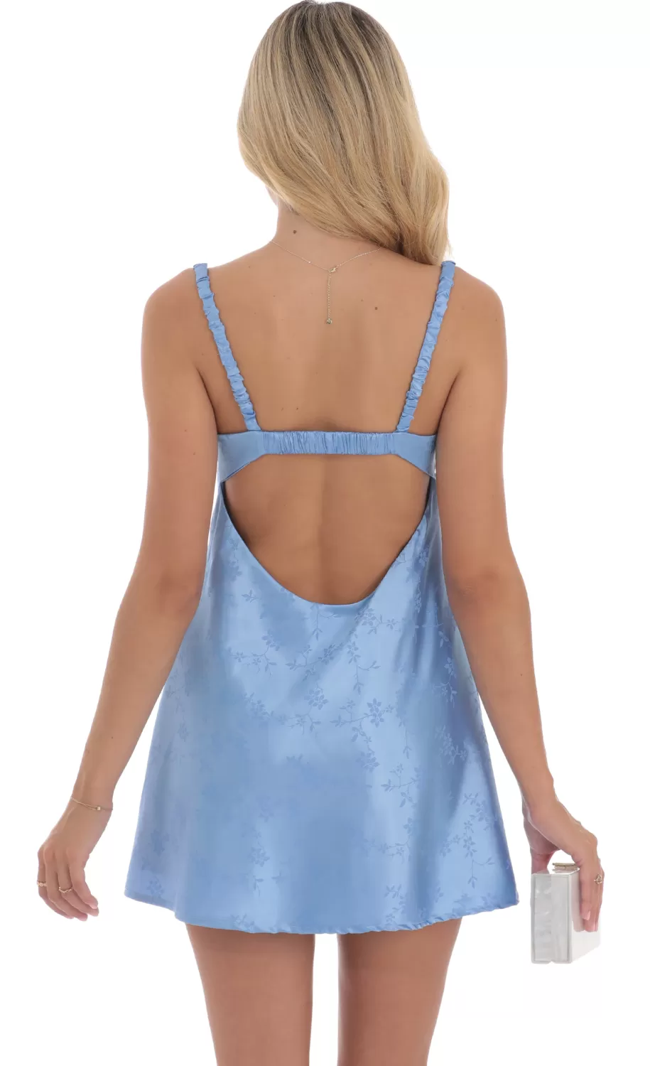 Jacquard Babydoll Satin Dress In Blue^LUCY IN THE SKY Flash Sale