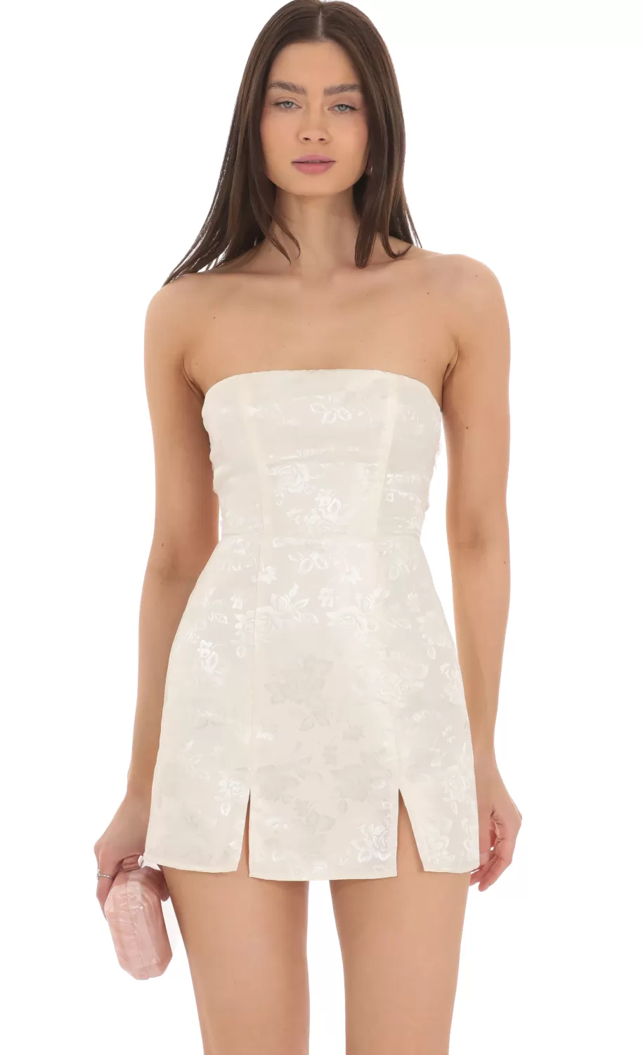 Jacquard Back Bow Strapless Dress In Cream^LUCY IN THE SKY Cheap