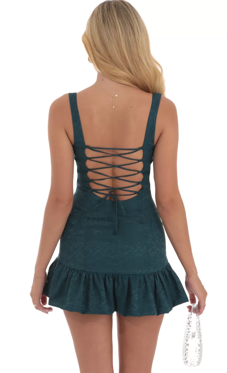 Jacquard Bubble Ruffle Dress In Teal^LUCY IN THE SKY Online