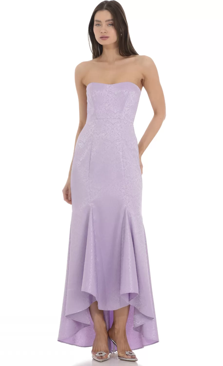 Jacquard Corset Mermaid Maxi Dress In Lavender^LUCY IN THE SKY Cheap
