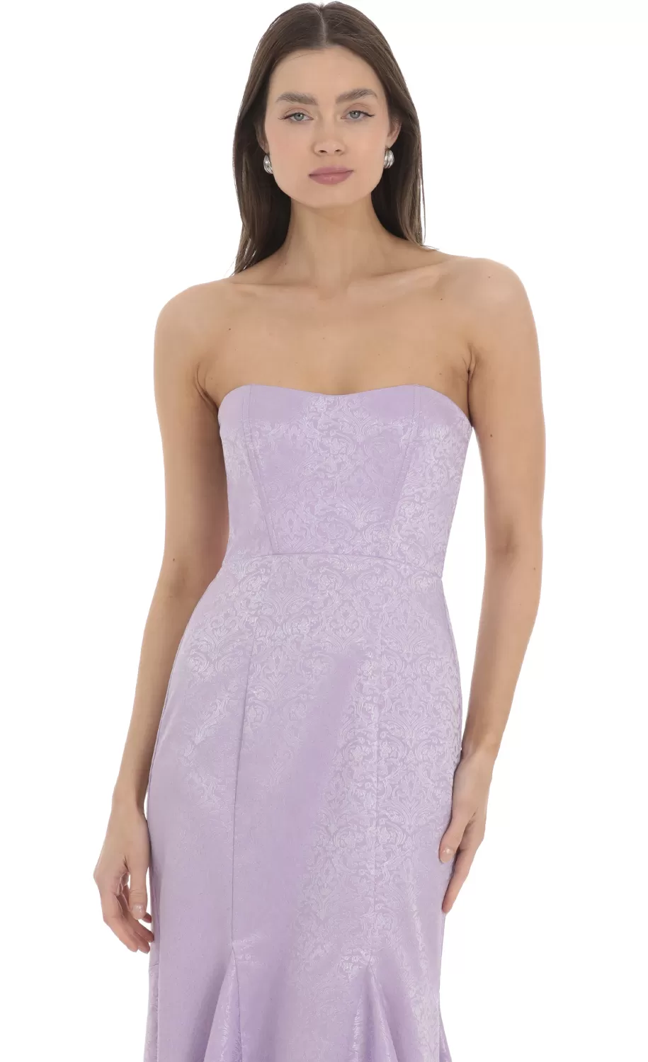 Jacquard Corset Mermaid Maxi Dress In Lavender^LUCY IN THE SKY Cheap