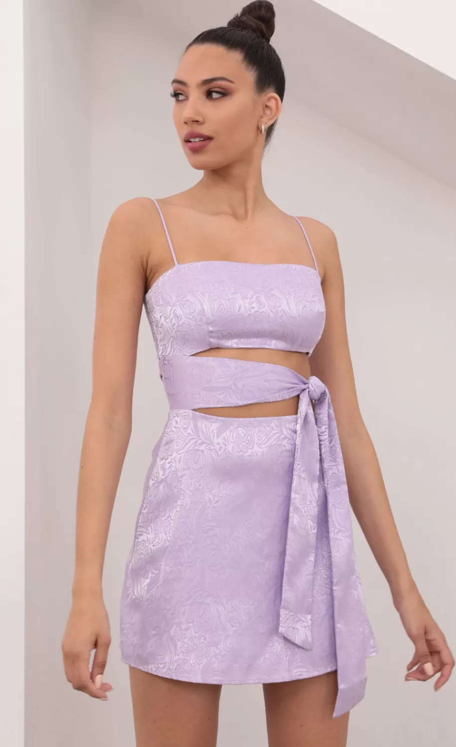 Jacquard Cutout Tie Dress In Lavender^LUCY IN THE SKY Fashion