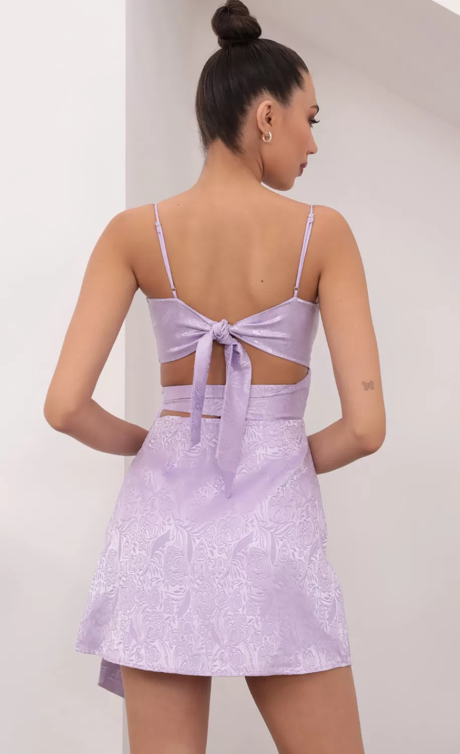 Jacquard Cutout Tie Dress In Lavender^LUCY IN THE SKY Fashion