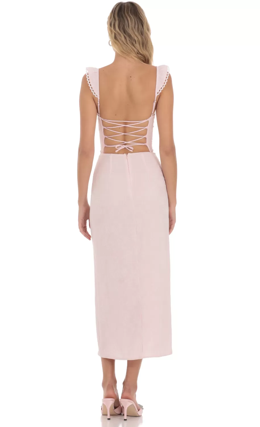 Jacquard Embroidered Strap Midi Dress In Pink^LUCY IN THE SKY Clearance