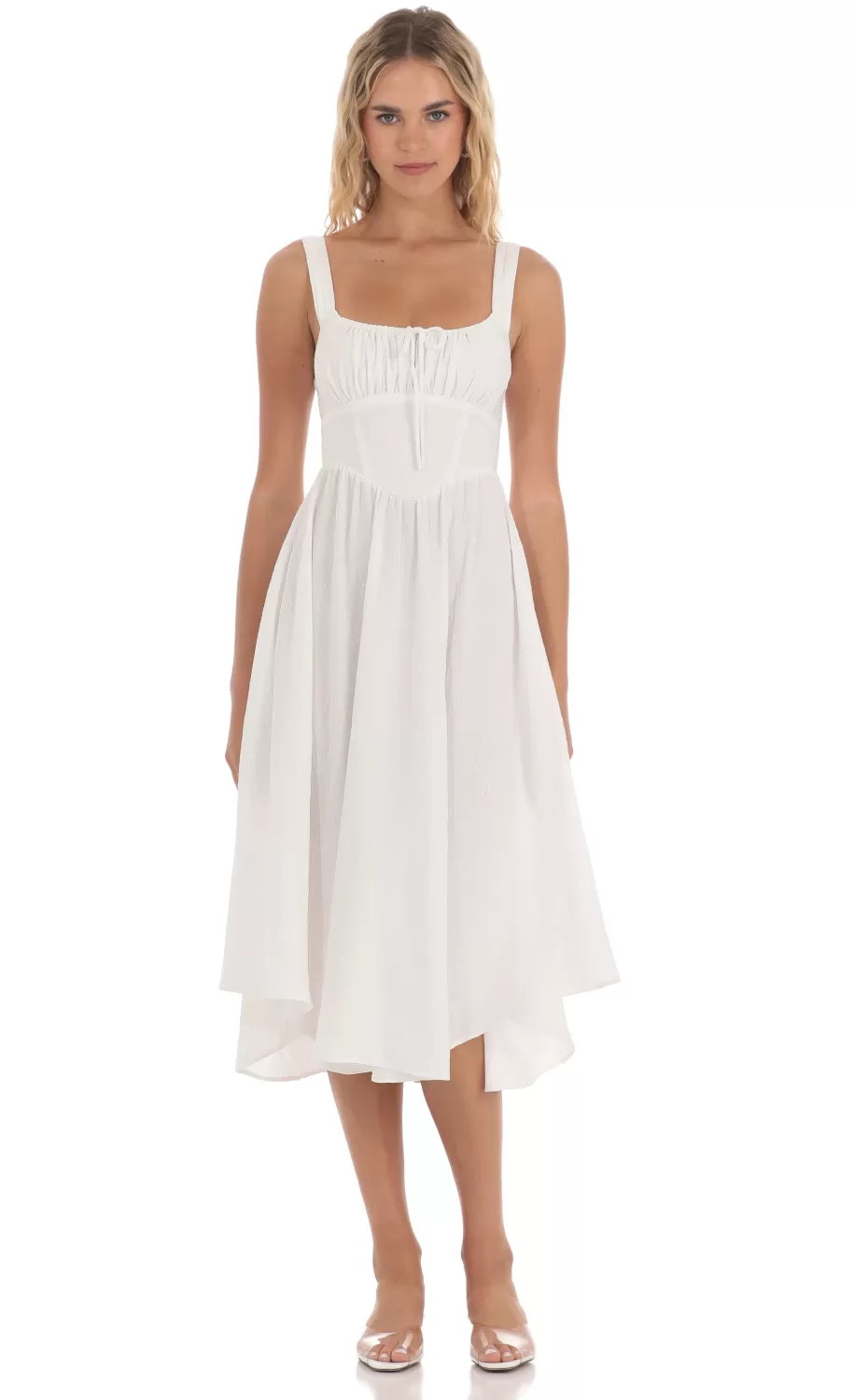 Jacquard Flare Midi Dress In White^LUCY IN THE SKY Flash Sale