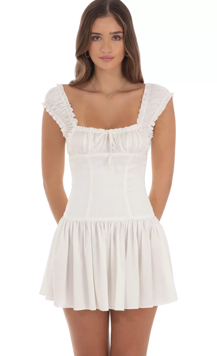Jacquard Ruched Strap Dress In White^LUCY IN THE SKY Flash Sale