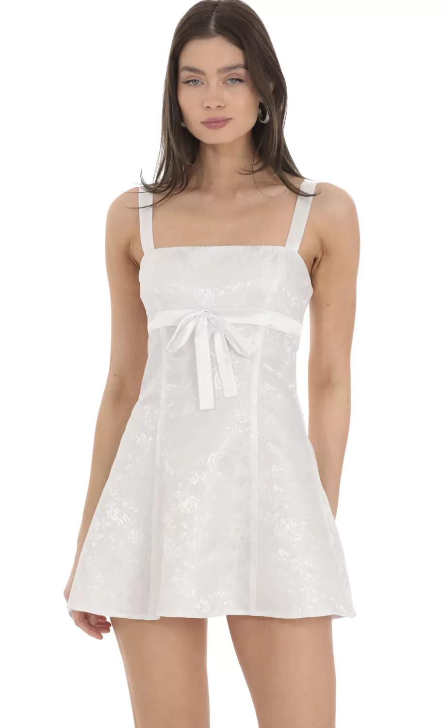 Jacquard Satin Ribbon Dress In White^LUCY IN THE SKY Best