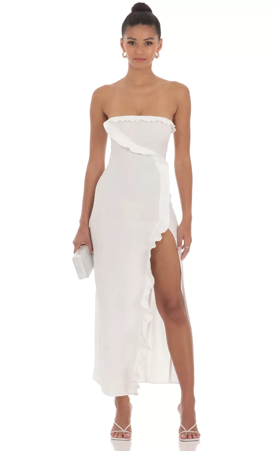 Jacquard Strapless Maxi Dress In White^LUCY IN THE SKY Store