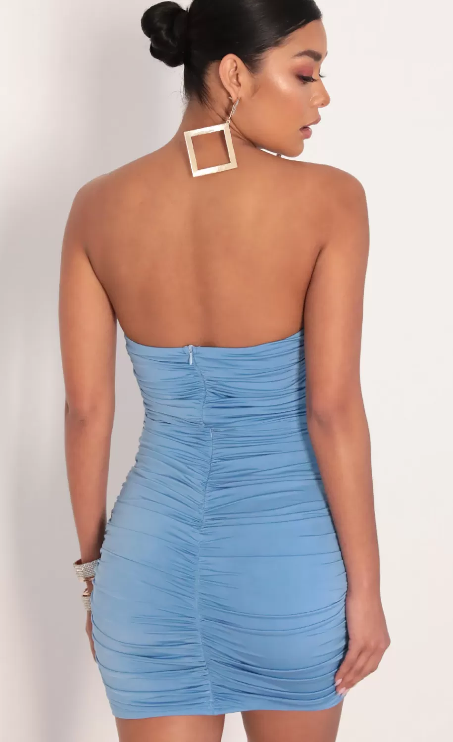 Jagged Heart Ruched Dress In Blue^LUCY IN THE SKY Fashion