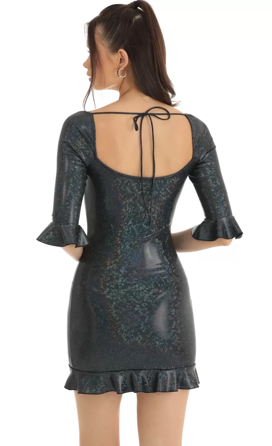 Jovi Holographic Bodycon Dress In Black Multi^LUCY IN THE SKY Best