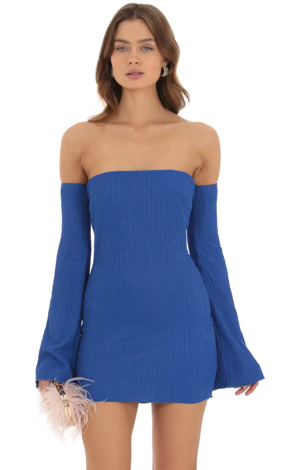 Knit Bell Sleeve Dress In Blue^LUCY IN THE SKY Sale