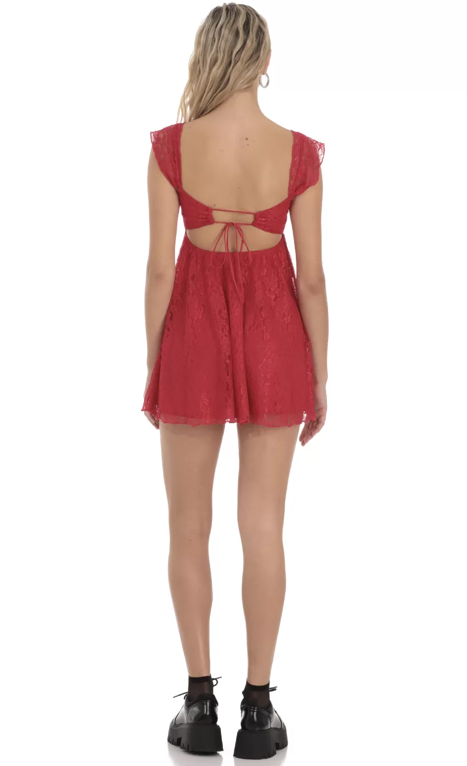 Lace Babydoll Dress In Red^LUCY IN THE SKY New