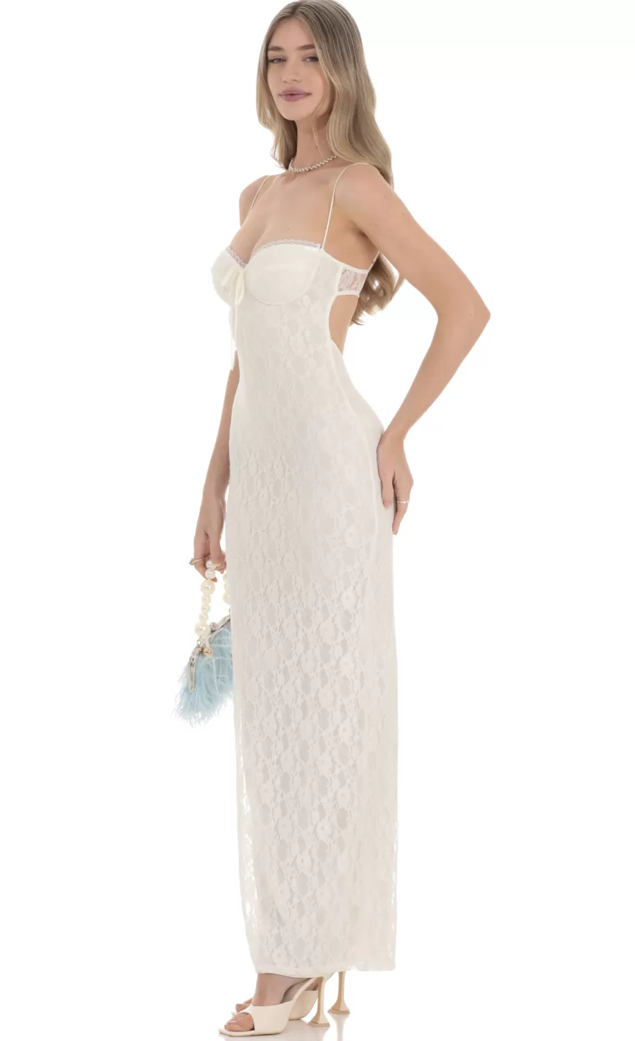 Lace Bodycon Maxi Dress In Ivory^LUCY IN THE SKY Clearance