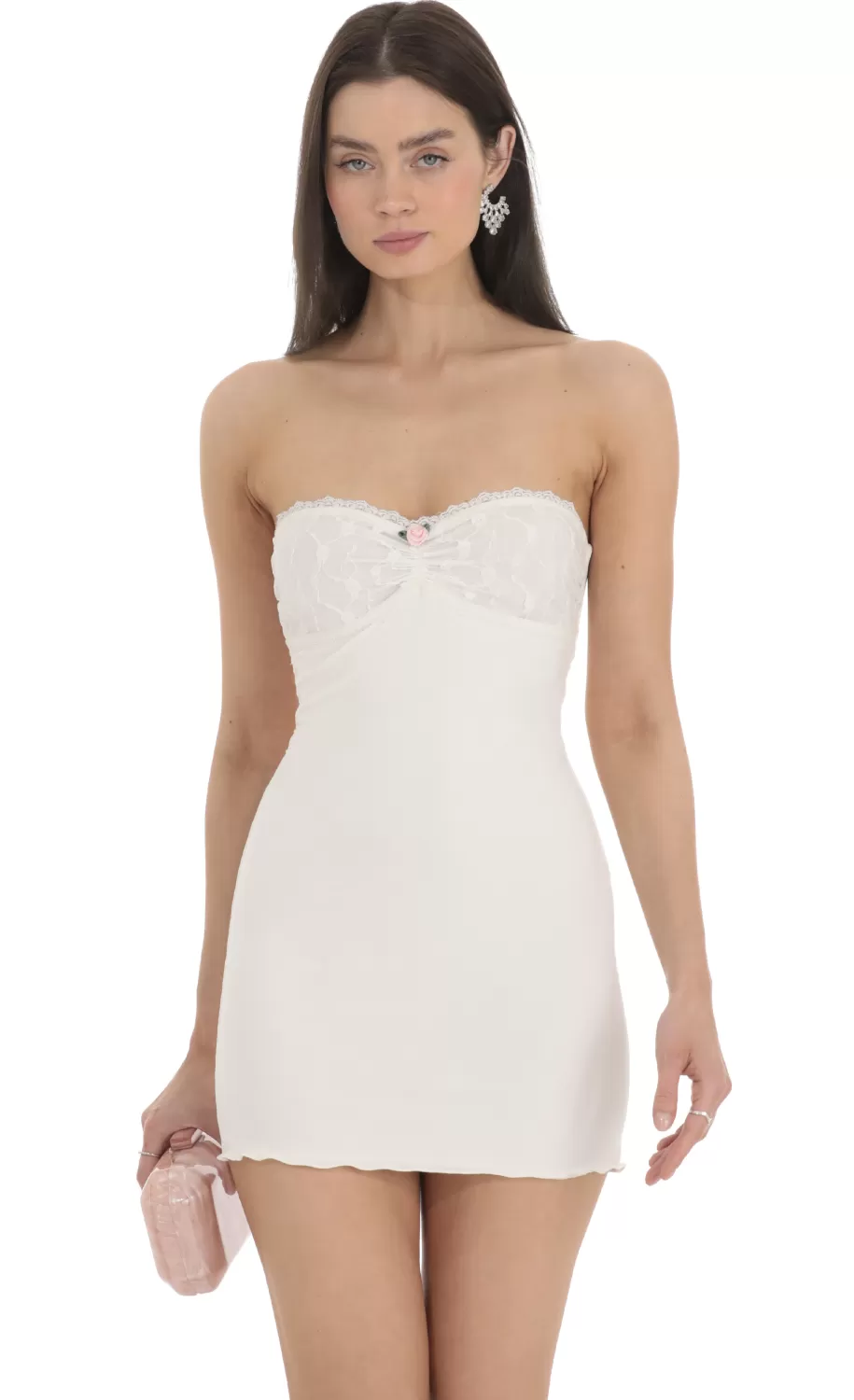 Lace Bust Bodycon Strapless Dress In White^LUCY IN THE SKY Flash Sale
