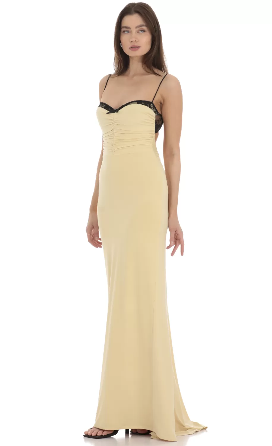 Lace Bust Open Back Maxi Dress In Yellow^LUCY IN THE SKY New