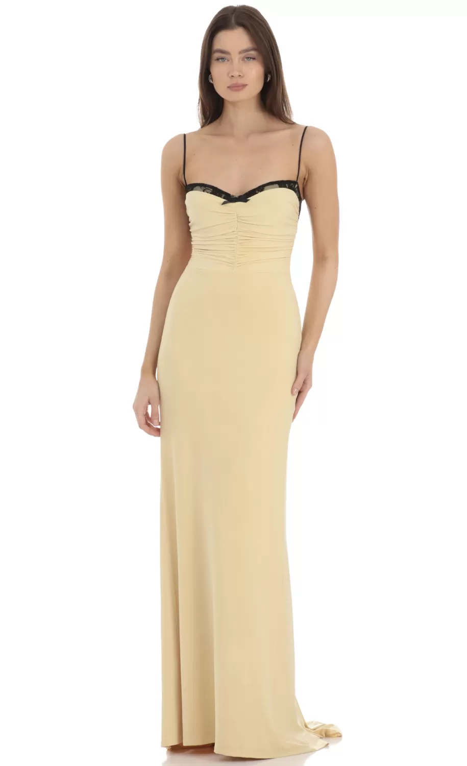 Lace Bust Open Back Maxi Dress In Yellow^LUCY IN THE SKY New