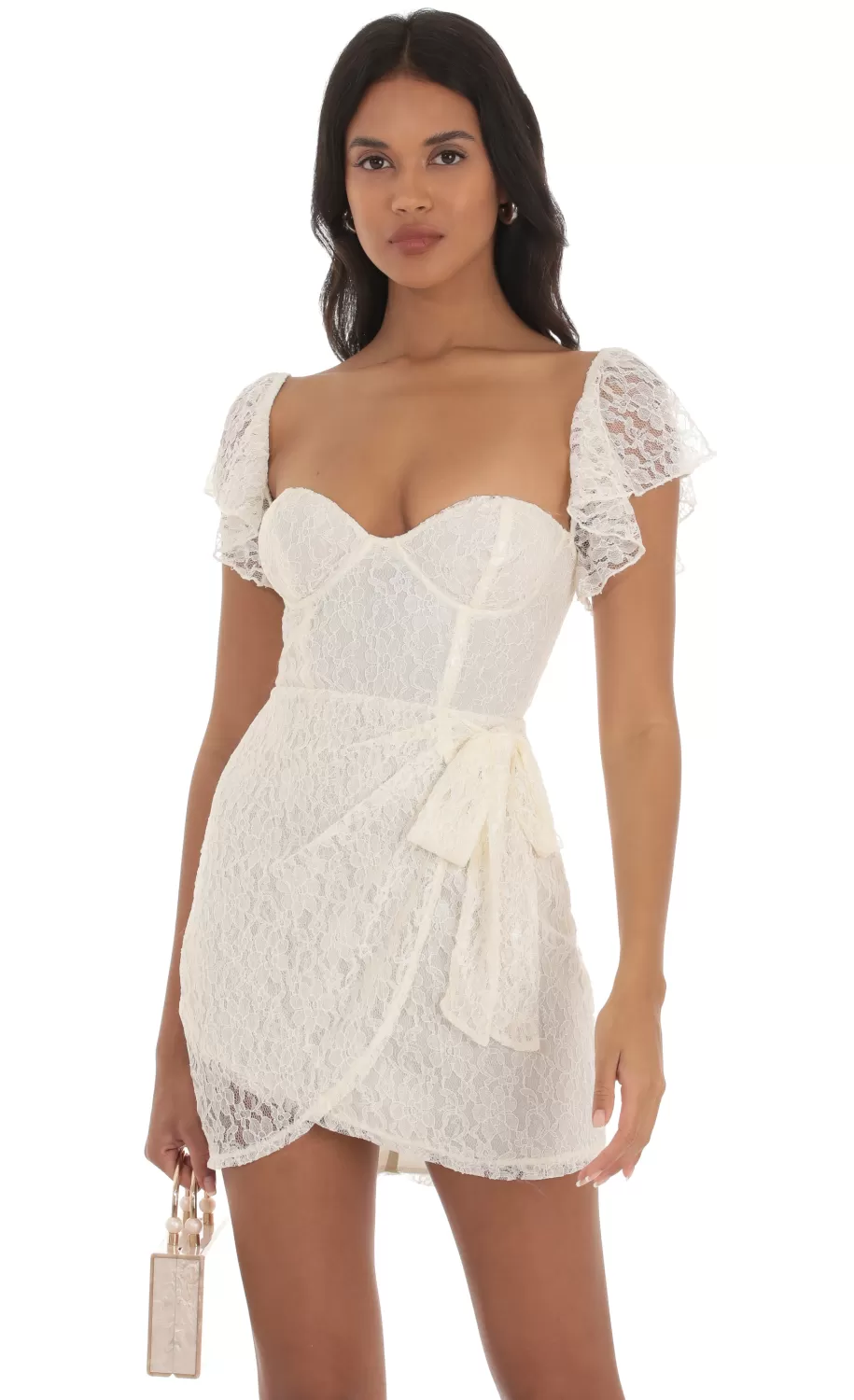 Lace Corset Wrap Dress In Ivory^LUCY IN THE SKY Discount