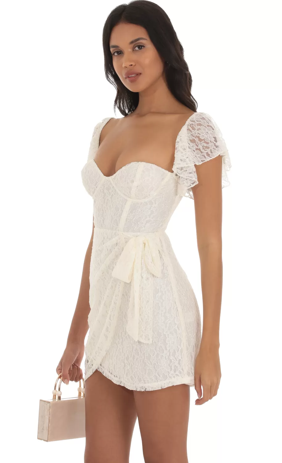 Lace Corset Wrap Dress In Ivory^LUCY IN THE SKY Discount