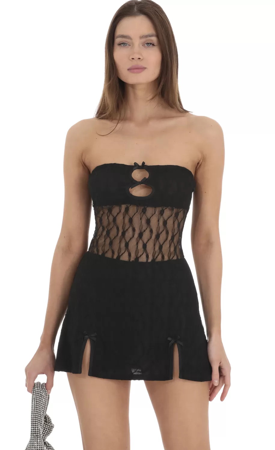 Lace Cutout Strapless Dress In Black^LUCY IN THE SKY Store