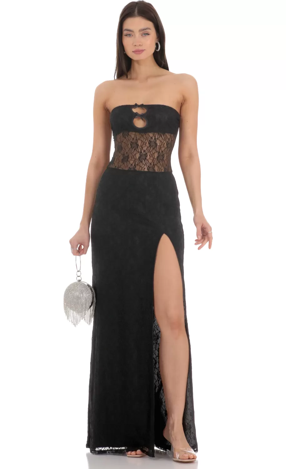 Lace Cutout Strapless Maxi Dress In Black^LUCY IN THE SKY Outlet