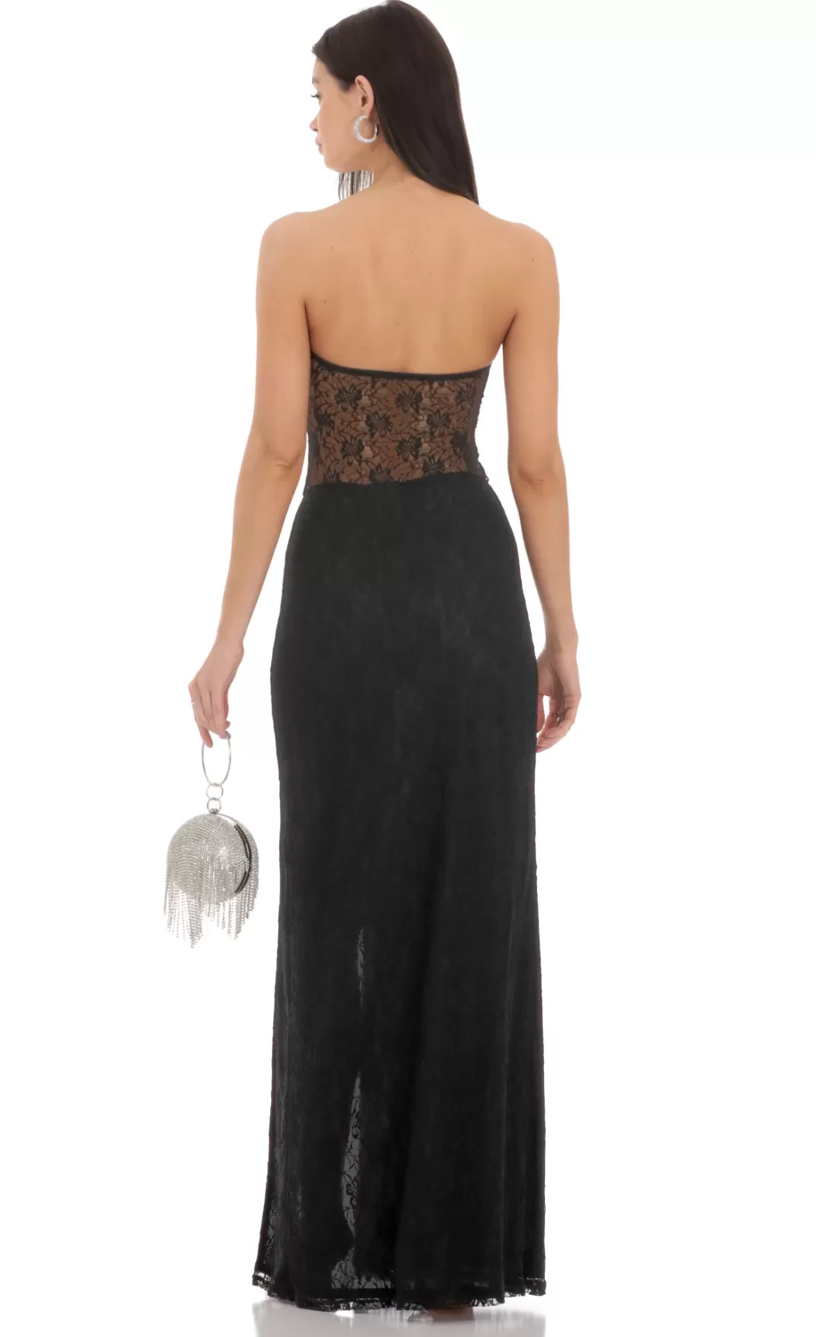 Lace Cutout Strapless Maxi Dress In Black^LUCY IN THE SKY Outlet